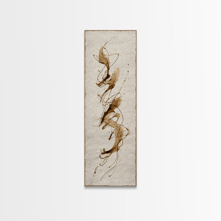 Abstract Gold Calligraphic Strokes on Ivory Paper Canvas Print, Calligraphy Art, Japanese Decor, Living Room Decor, Script, CAL-1x3-14