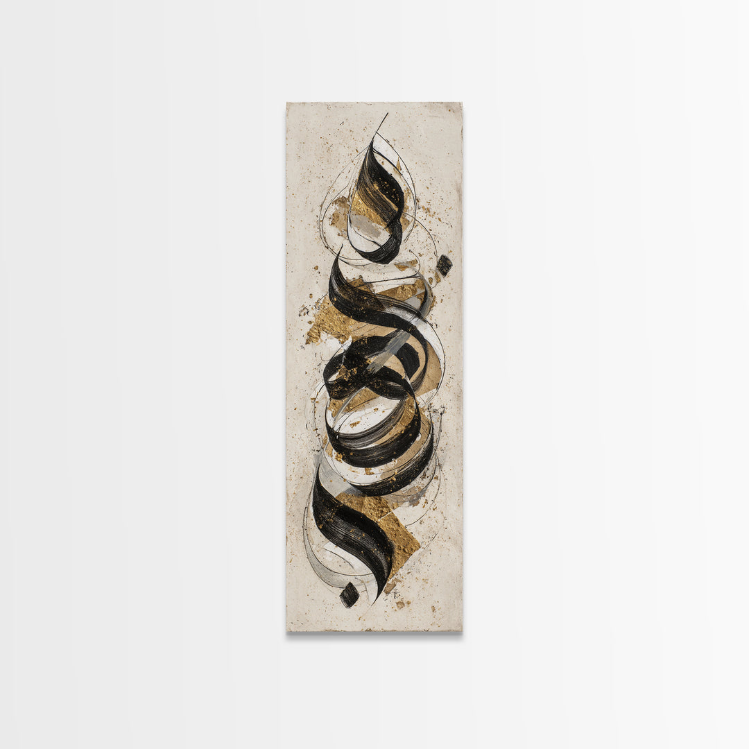 Arabic Ornamental Curves as Non Readable Art Framed Canvas Print, Calligraphy Art, Home Decor, Living Room Decor, Script, CAL-1x3-15