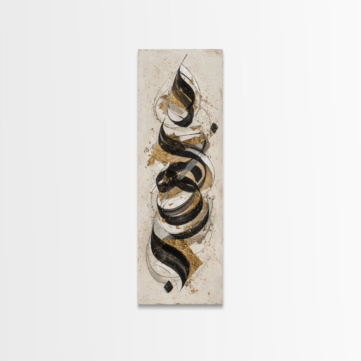 Arabic Ornamental Curves as Non Readable Art Framed Canvas Print, Calligraphy Art, Home Decor, Living Room Decor, Script, CAL-1x3-15