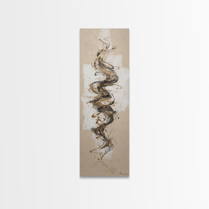 Gold Leaf Calligraphic Spiral on Plaster Surface Canvas Print, Calligraphy Art, Wall Art Printable, Living Room Decor, Script, CAL-1x3-2