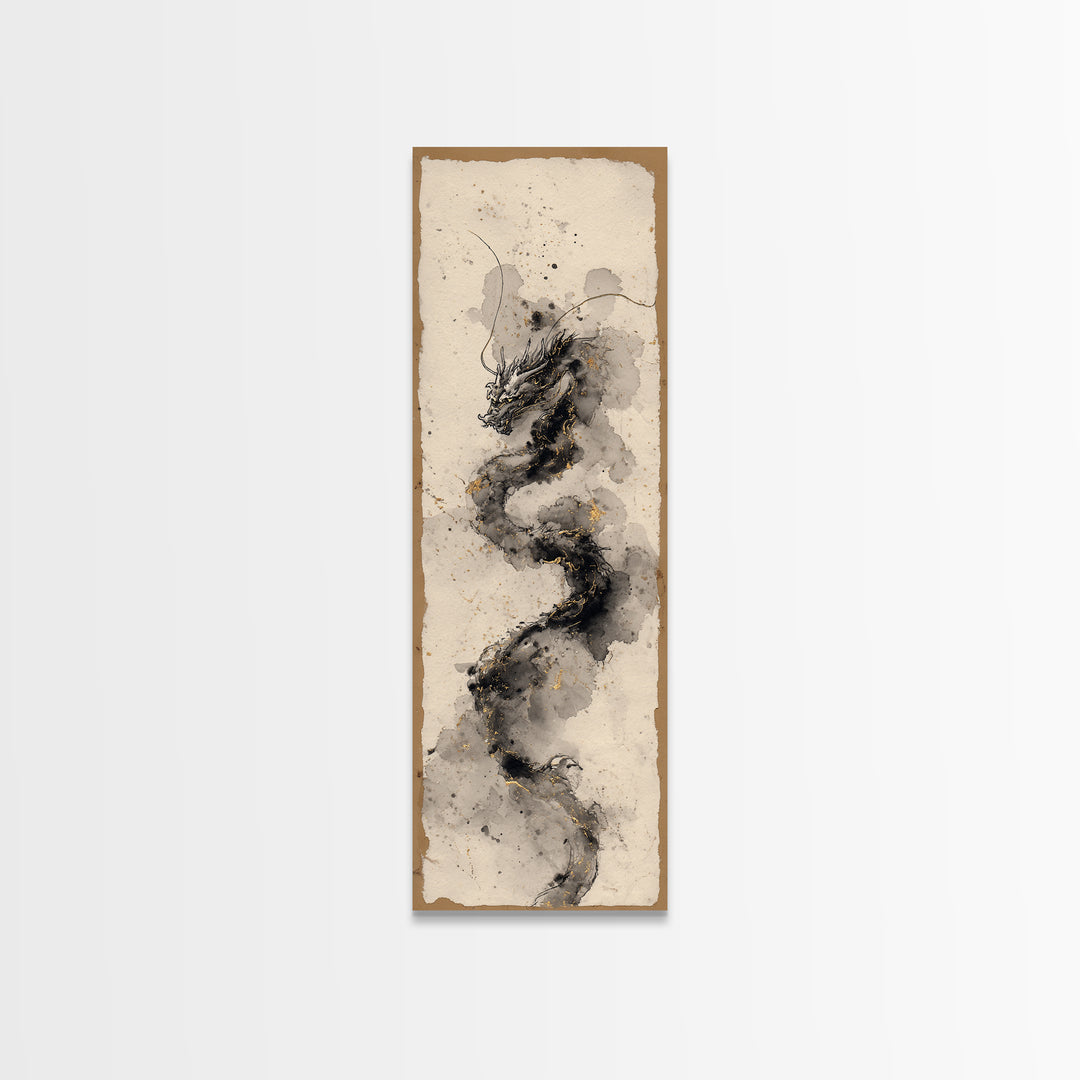 Ink Wash Dragon Curve Canvas Print, Calligraphy Art, Gallery Decor, Living Room Decor, Fine Art, Script, Contemporary Art, CAL-1x3-21