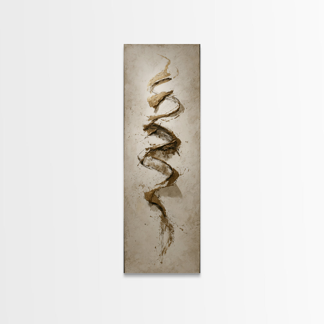 Gold Leaf Calligraphic Spiral on Plaster Surface Canvas Print, Calligraphy Art, Wall Art Printable, Living Room Decor, Script, CAL-1x3-26