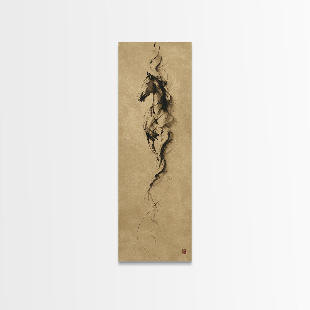 Calligraphic Horse Silhouette Made from One Line Framed Canvas Print, Calligraphy Art, Modern Decor, Living Room Decor, Script, CAL-1x3-29
