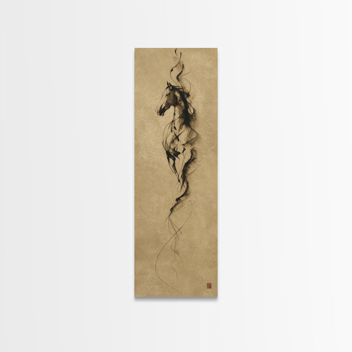 Calligraphic Horse Silhouette Made from One Line Framed Canvas Print, Calligraphy Art, Modern Decor, Living Room Decor, Script, CAL-1x3-29
