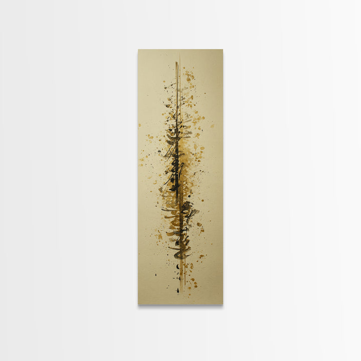 Abstract Gold Calligraphic Strokes on Ivory Paper Canvas Print, Calligraphy Art, Japanese Decor, Living Room Decor, Script, CAL-1x3-38