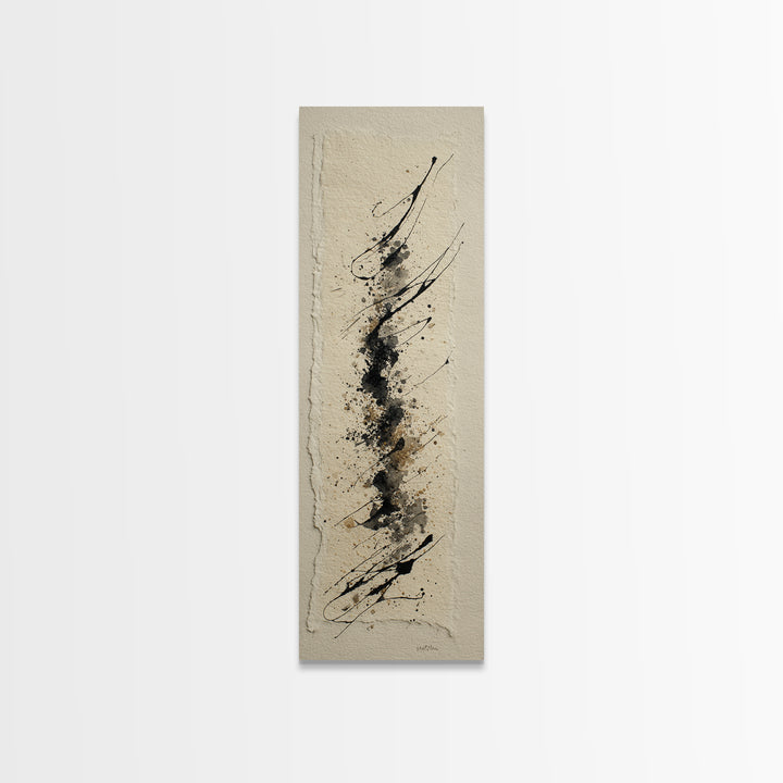 Ink Splatter and Long Brushstroke Composition Framed Canvas Print, Calligraphy Art, Fine Art Print, Living Room Decor, Script, CAL-1x3-4
