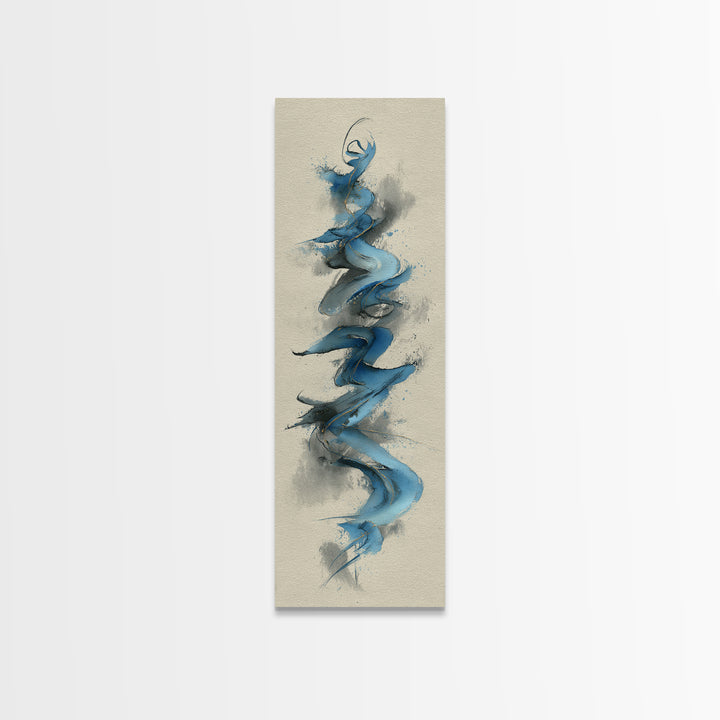 Modern Calligraphy Wave Framed Canvas Print, Calligraphy Art, Watercolor Print, Living Room Decor, Fine Art, Script, CAL-1x3-46