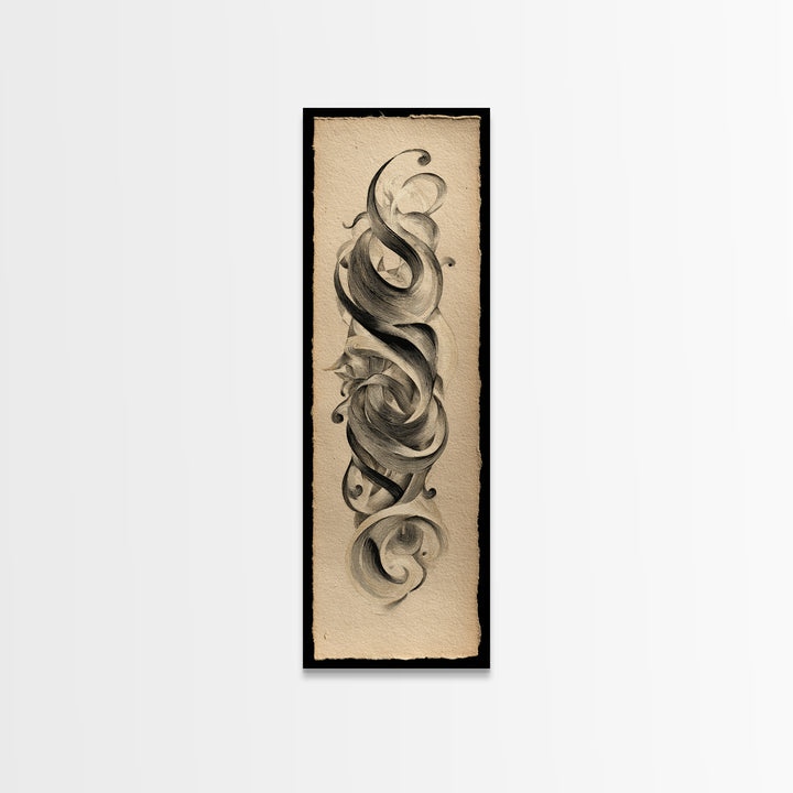 Baroque Scrollwork Made from Looping Pen Strokes Canvas Print, Calligraphy Art, Wall Art, Living Room Decor, Fine Art, Script, CAL-1x3-48
