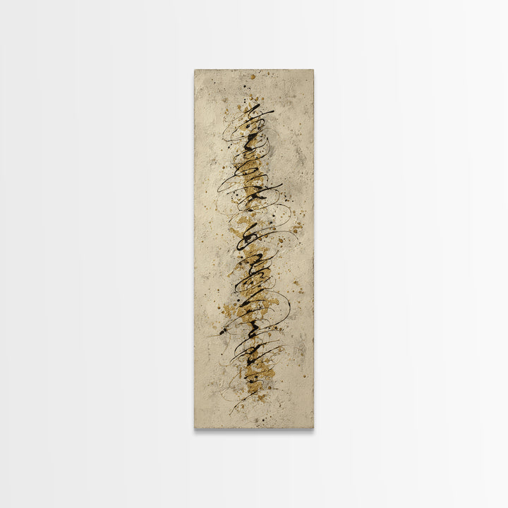 Gold Leaf Calligraphic Spiral on Plaster Surface Canvas Print, Calligraphy Art, Quote Wall Art, Living Room Decor, Script, CAL-1x3-50