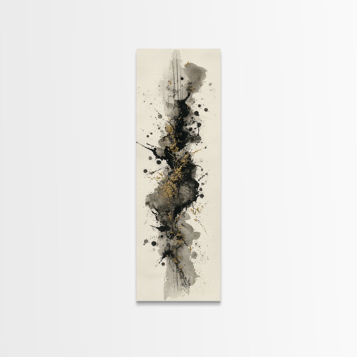 Ink Splatter and Long Brushstroke Composition Framed Canvas Print, Calligraphy Art, Home Decor, Living Room Decor, Script, CAL-1x3-52