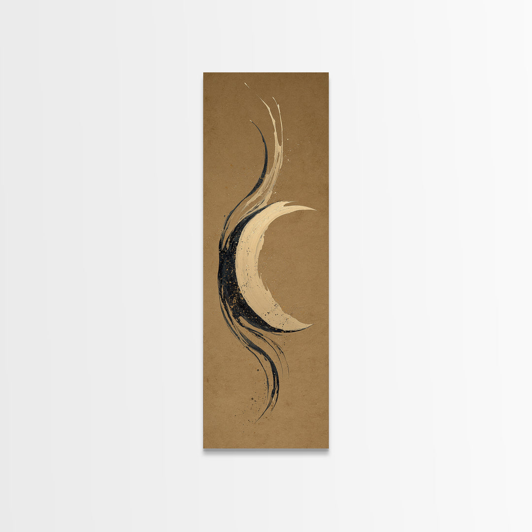 Crescent Moon Made from Elegant Ink Swashes Canvas Print, Calligraphy Art, Fine Art Print, Living Room Decor, Fine Art, Script, CAL-1x3-57