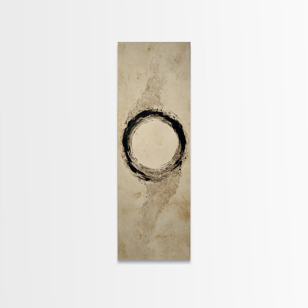 Japanese Brush Mark Circle Framed Canvas Print, Calligraphy Art, Wallart, Living Room Decor, Script, Minimalist Wall Art, CAL-1x3-64