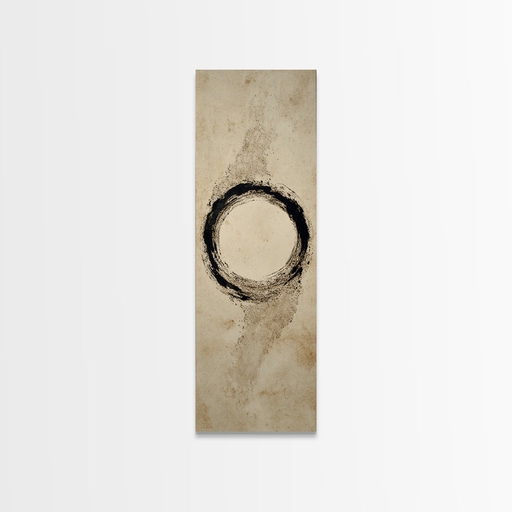 Japanese Brush Mark Circle Framed Canvas Print, Calligraphy Art, Wallart, Living Room Decor, Script, Minimalist Wall Art, CAL-1x3-64