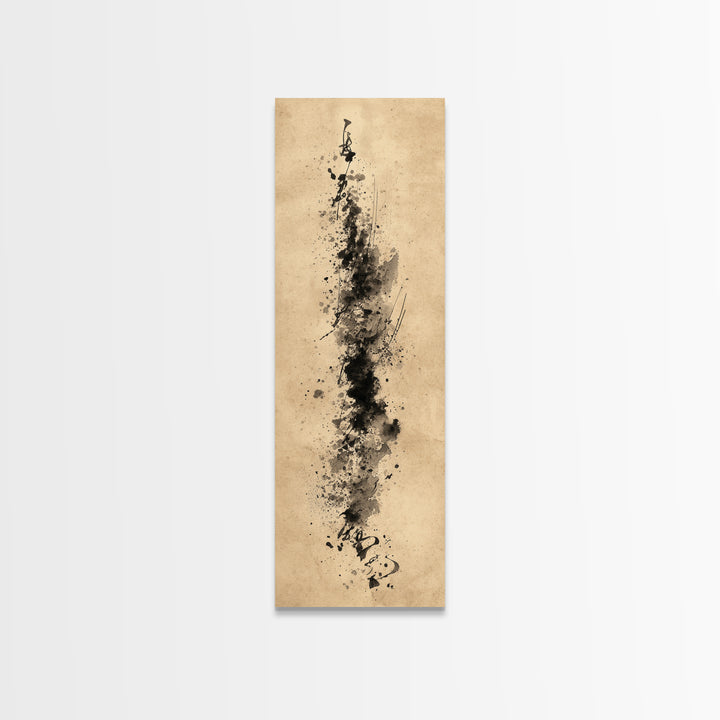 Ink Splatter and Long Brushstroke Composition Framed Canvas Print, Calligraphy Art, Calligraphy, Living Room Decor, Script, CAL-1x3-76