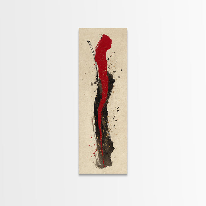 Bold Red Brushstroke Seal Abstraction Framed Canvas Print, Calligraphy Art, Japanese Art, Living Room Decor, Fine Art, Script, CAL-1x3-79
