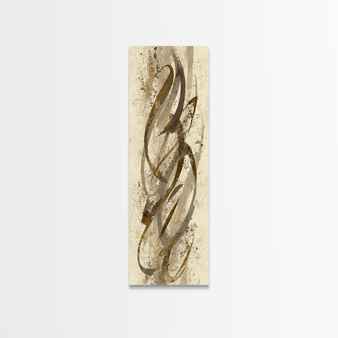 Abstract Gold Calligraphic Strokes on Ivory Paper Canvas Print, Calligraphy Art, Luxury Decor, Living Room Decor, Script, CAL-1x3-86