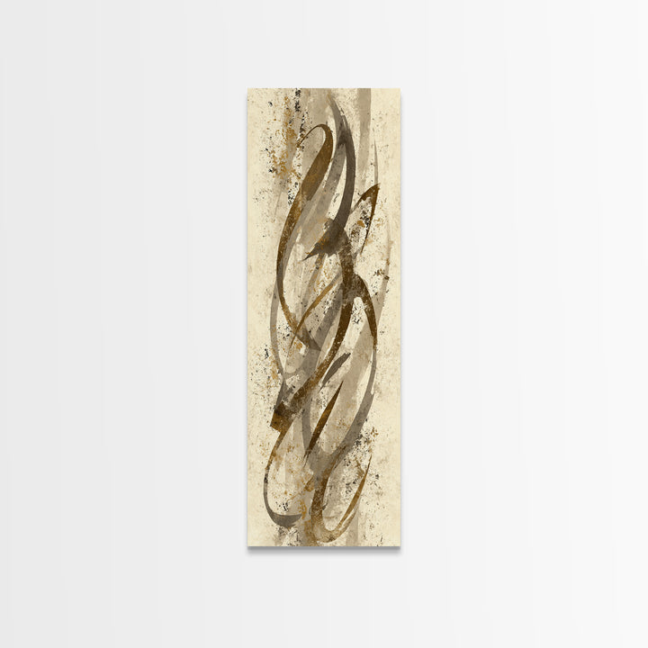 Abstract Gold Calligraphic Strokes on Ivory Paper Canvas Print, Calligraphy Art, Luxury Decor, Living Room Decor, Script, CAL-1x3-86