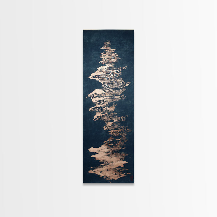 Layered Copper Ink Strokes on Dark Navy Canvas Print, Calligraphy Art, Art Print, Living Room Decor, Fine Art, Script, CAL-1x3-90