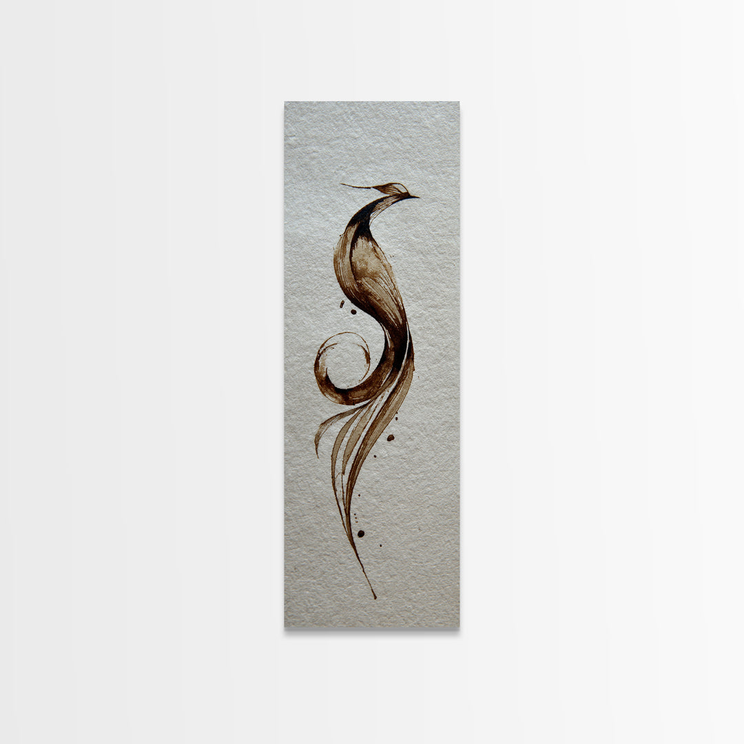 Calligraphic Bird Shape Formed from Flowing Lines Canvas Print, Calligraphy Art, Japanese Art, Living Room Decor, Script, CAL-1x3-92
