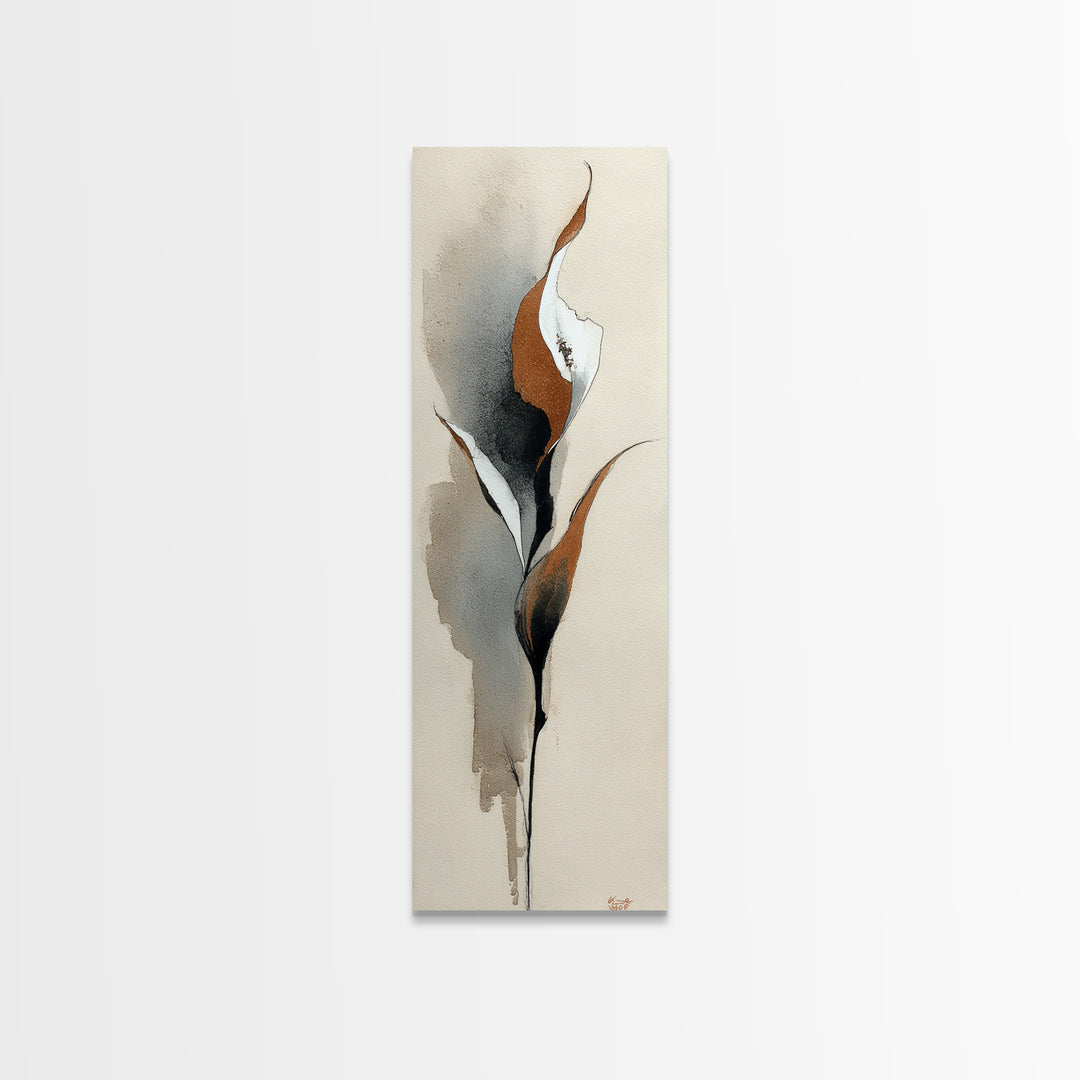 Floral Vine Created from Graceful Script Like Canvas Print, Calligraphy Art, Japanese Decor, Living Room Decor, Oil Painting, CAL-1x3-95