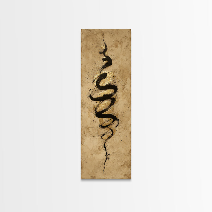 Gold Leaf Calligraphic Spiral on Plaster Surface Canvas Print, Calligraphy Art, Statement Artwork, Living Room Decor, Script, CAL-1x3-98