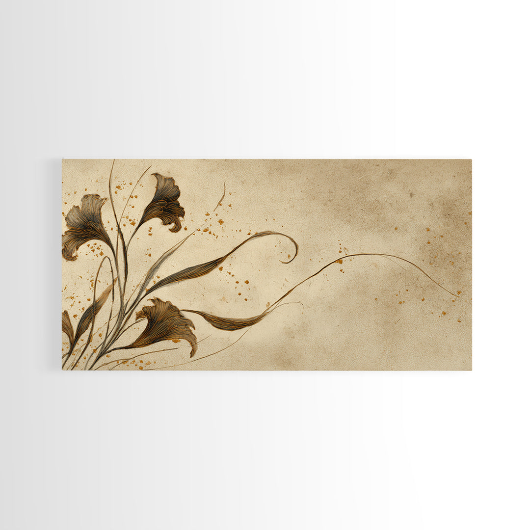 Single Elegant Flourish Shaped Like a Flower Framed Canvas Print, Calligraphy Art, Living Room Decor, Oil Painting, Script, CAL-2x1-1