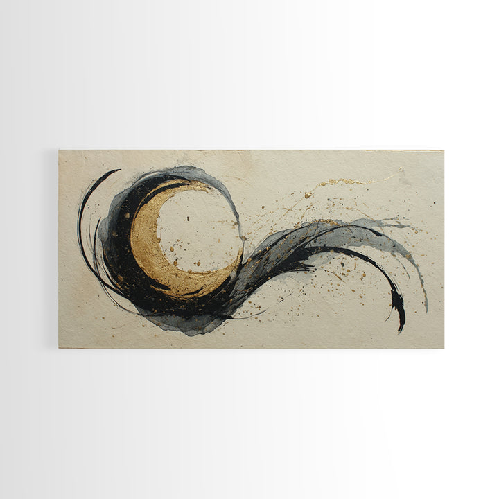 Crescent Moon Made from Elegant Ink Swashes Canvas Print, Calligraphy Art, Contemporary Art, Living Room Decor, Script, CAL-2x1-17