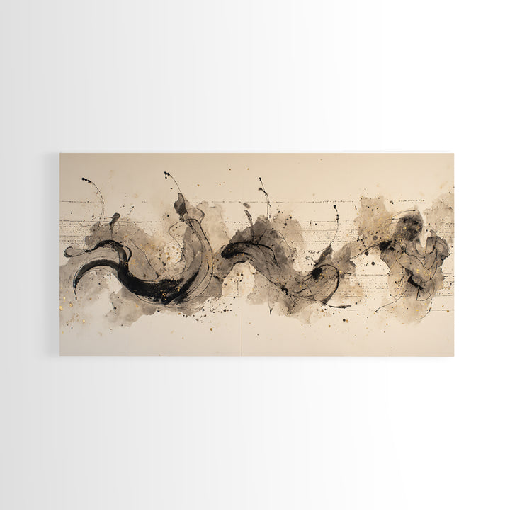 Large Sweeping Black Ink Gesture Like a Canvas Print, Calligraphy Art, Wall Art, Living Room Decor, Fine Art, Script, CAL-2x1-21