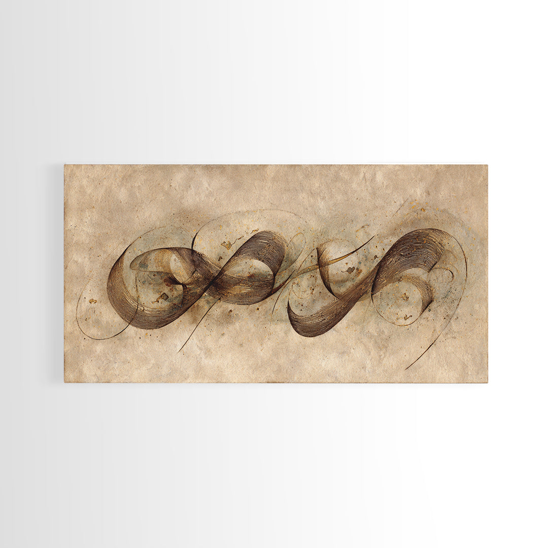 Arabic Ornamental Curves as Non Readable Art Framed Canvas Print, Calligraphy Art, Prints, Living Room Decor, Fine Art, Script, CAL-2x1-23