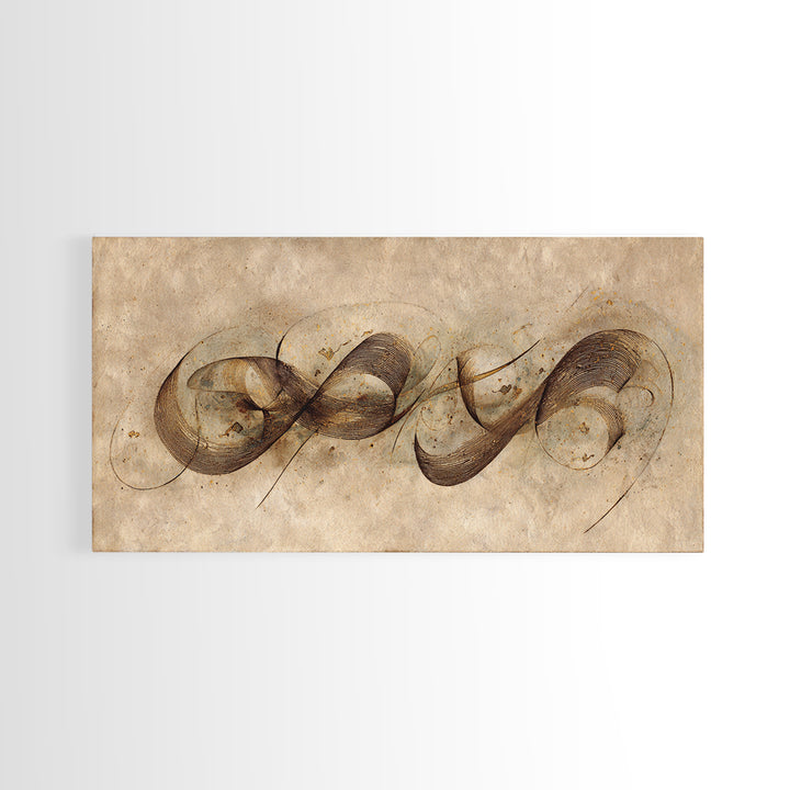 Arabic Ornamental Curves as Non Readable Art Framed Canvas Print, Calligraphy Art, Prints, Living Room Decor, Fine Art, Script, CAL-2x1-23