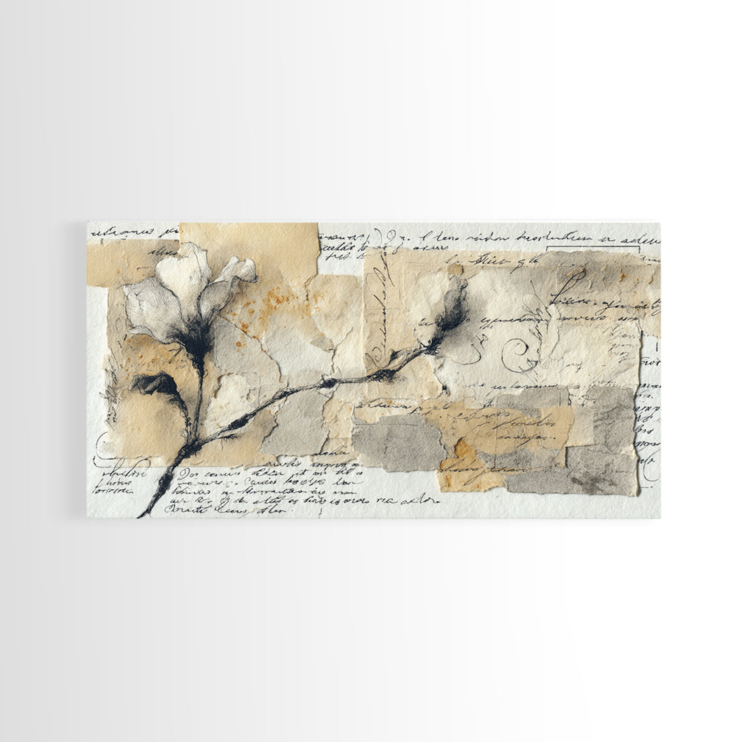 Single Elegant Flourish Shaped Like a Flower Framed Canvas Print, Calligraphy Art, Living Room Decor, Oil Painting, Script, CAL-2x1-25
