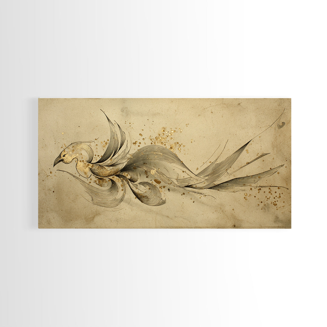 Calligraphic Bird Shape Formed from Flowing Lines Canvas Print, Calligraphy Art, Minimalist Decor, Living Room Decor, Script, CAL-2x1-28