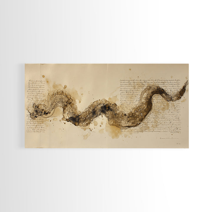 Ink Wash Dragon Curve Framed Canvas Print, Calligraphy Art, Art, Living Room Decor, Fine Art, Script, Unique Wall Art, CAL-2x1-29