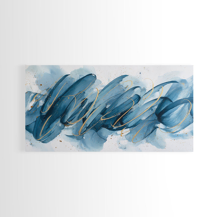Modern Calligraphy Wave Framed Canvas Print, Calligraphy Art, Luxury Decor, Living Room Decor, Fine Art, Script, Prints, CAL-2x1-30