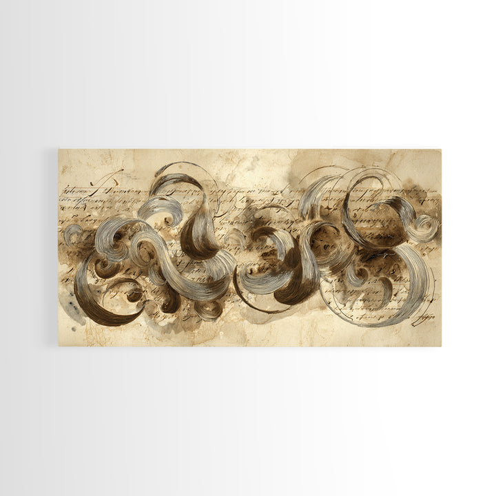 Baroque Scrollwork Made from Looping Pen Strokes Canvas Print, Calligraphy Art, Contemporary Art, Living Room Decor, Script, CAL-2x1-32