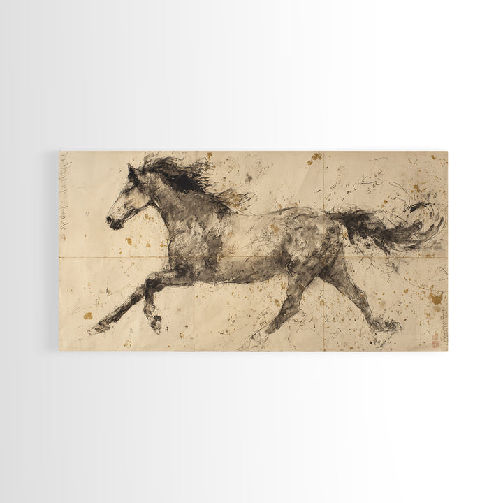 Calligraphic Horse Silhouette Made from One Line Canvas Print, Calligraphy Art, Minimalist Decor, Living Room Decor, Script, CAL-2x1-37