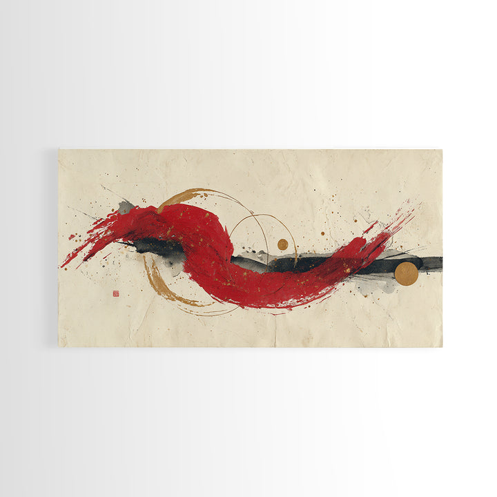 Bold Red Brushstroke Seal Abstraction Canvas Print, Calligraphy Art, Painting, Living Room Decor, Script, Japanese Art, CAL-2x1-39