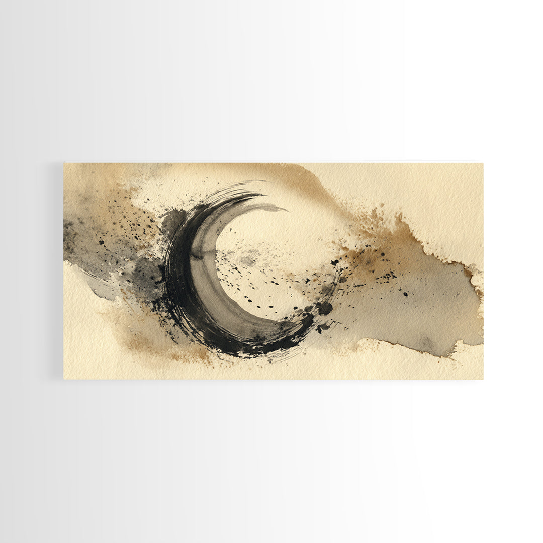 Crescent Moon Made from Elegant Ink Swashes Canvas Print, Calligraphy Art, Contemporary Art, Living Room Decor, Script, CAL-2x1-41