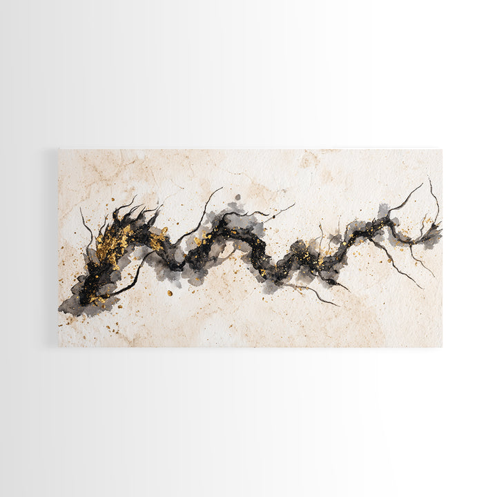 Ink Wash Dragon Curve Framed Canvas Print, Calligraphy Art, Art, Living Room Decor, Fine Art, Script, Unique Wall Art, CAL-2x1-5