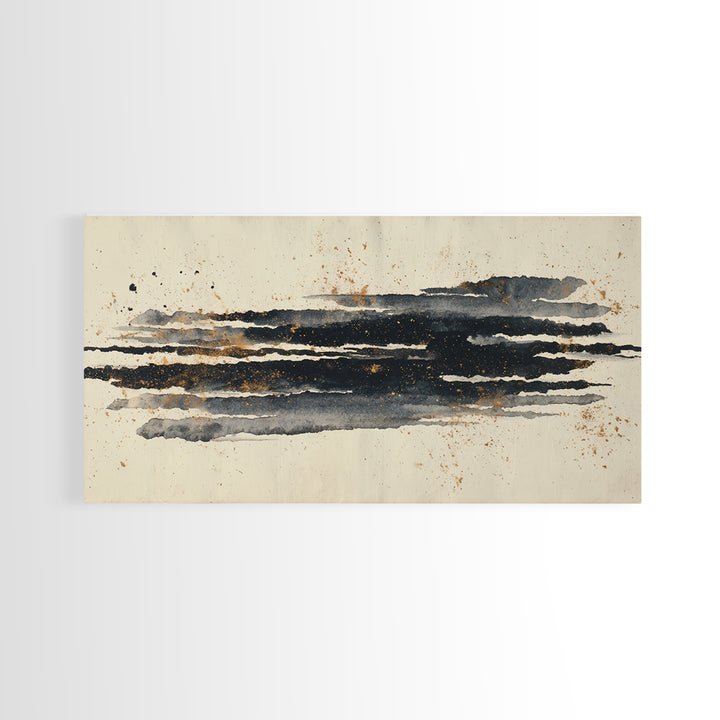 Layered Copper Ink Strokes on Dark Navy Framed Canvas Print, Calligraphy Art, Minimalist Decor, Living Room Decor, Script, CAL-2x1-50