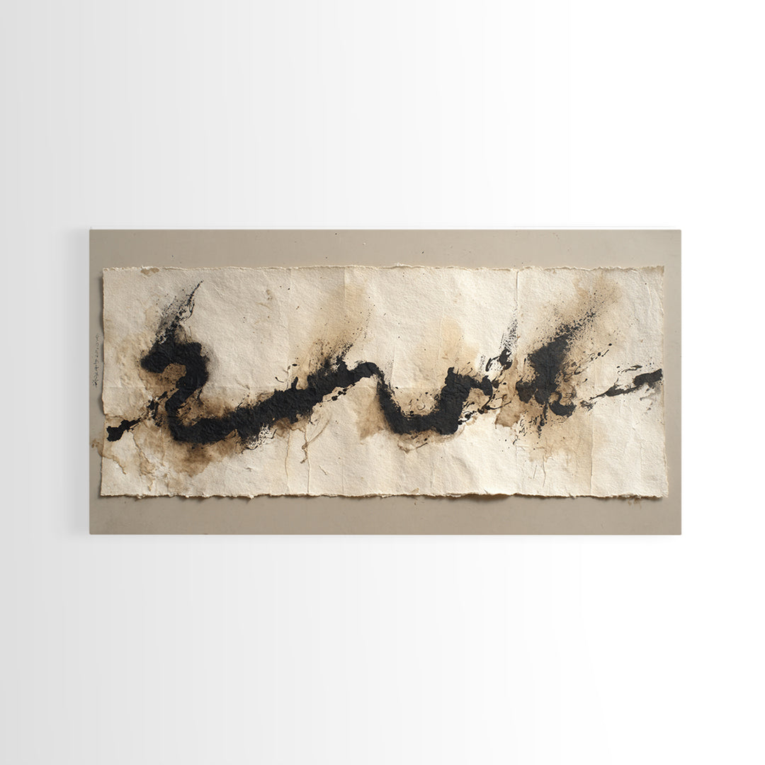 Minimal Black Calligraphy Rhythm Framed Canvas Print, Calligraphy Art, Calligraphy, Living Room Decor, Fine Art, Script, CAL-2x1-51