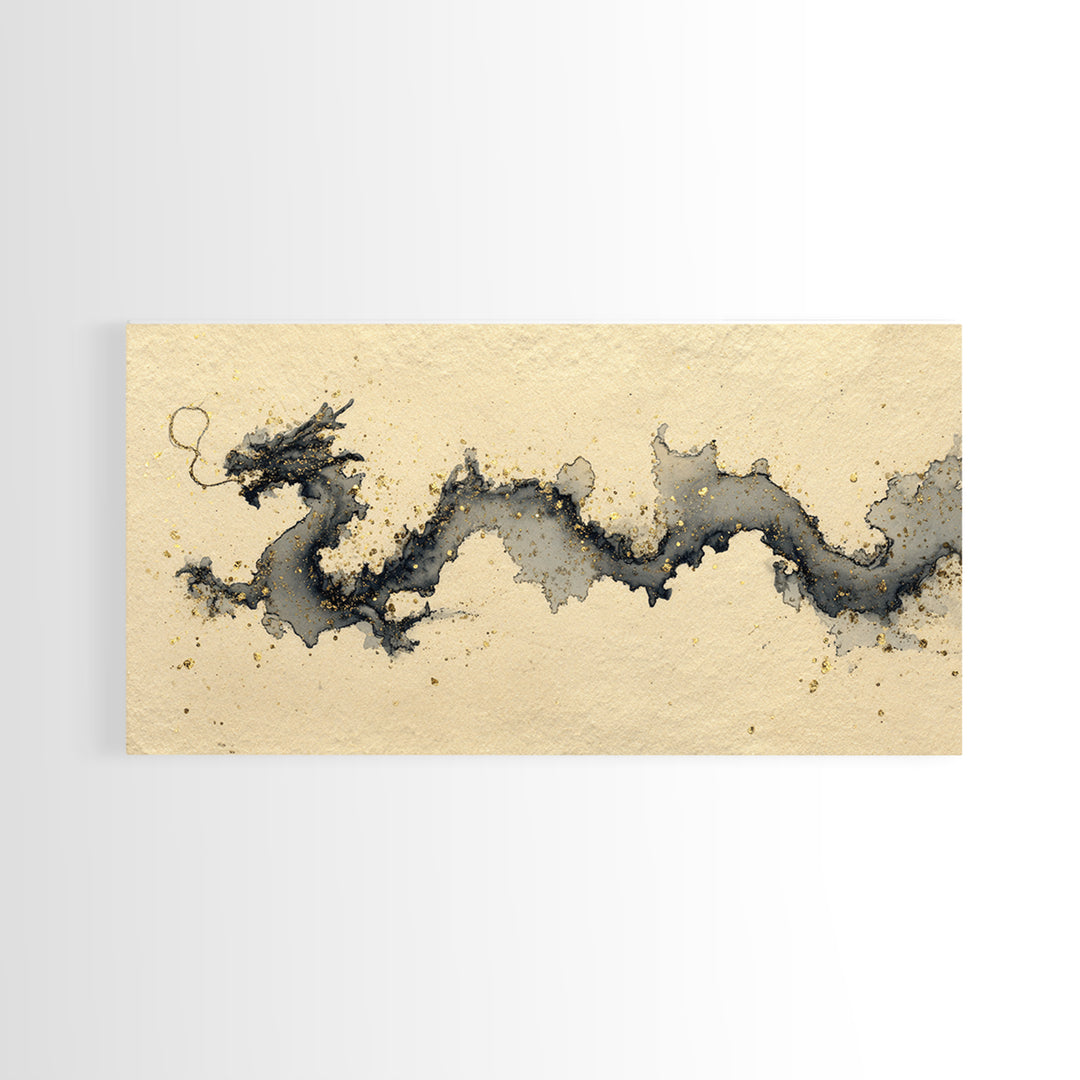 Ink Wash Dragon Curve Canvas Print, Calligraphy Art, Printable, Living Room Decor, Fine Art, Script, Watercolor Art, Modern Art, CAL-2x1-53