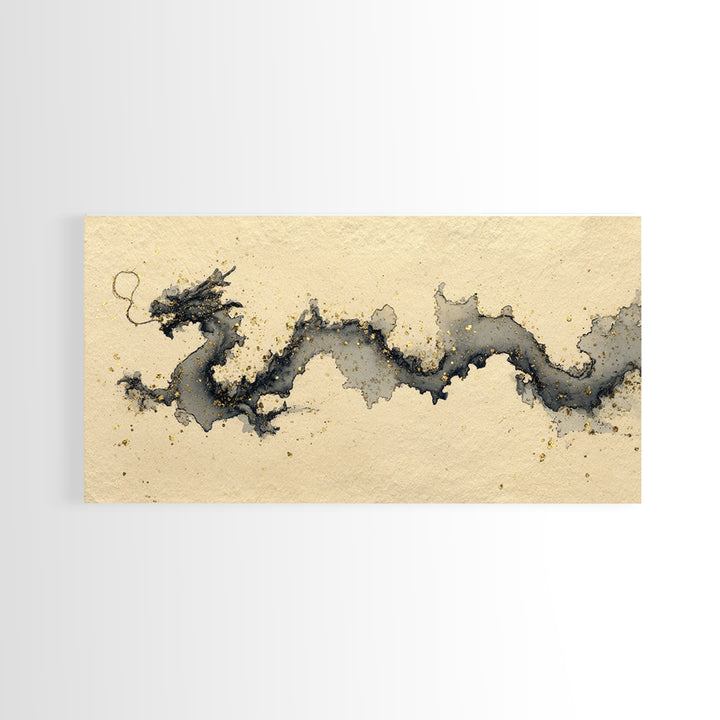 Ink Wash Dragon Curve Canvas Print, Calligraphy Art, Printable, Living Room Decor, Fine Art, Script, Watercolor Art, Modern Art, CAL-2x1-53