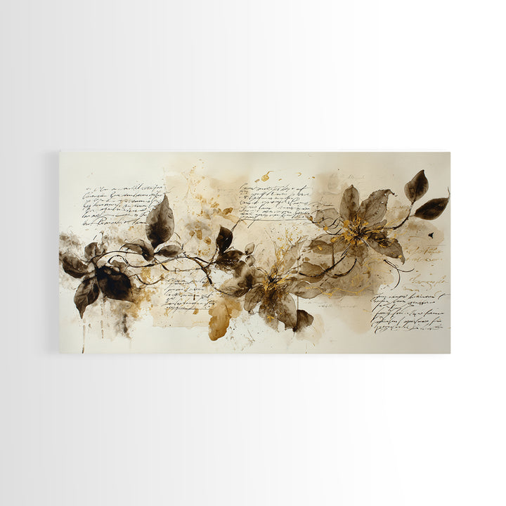 Floral Vine Created from Graceful Script Like Framed Canvas Print, Calligraphy Art, Wall Art Print, Living Room Decor, Script, CAL-2x1-55