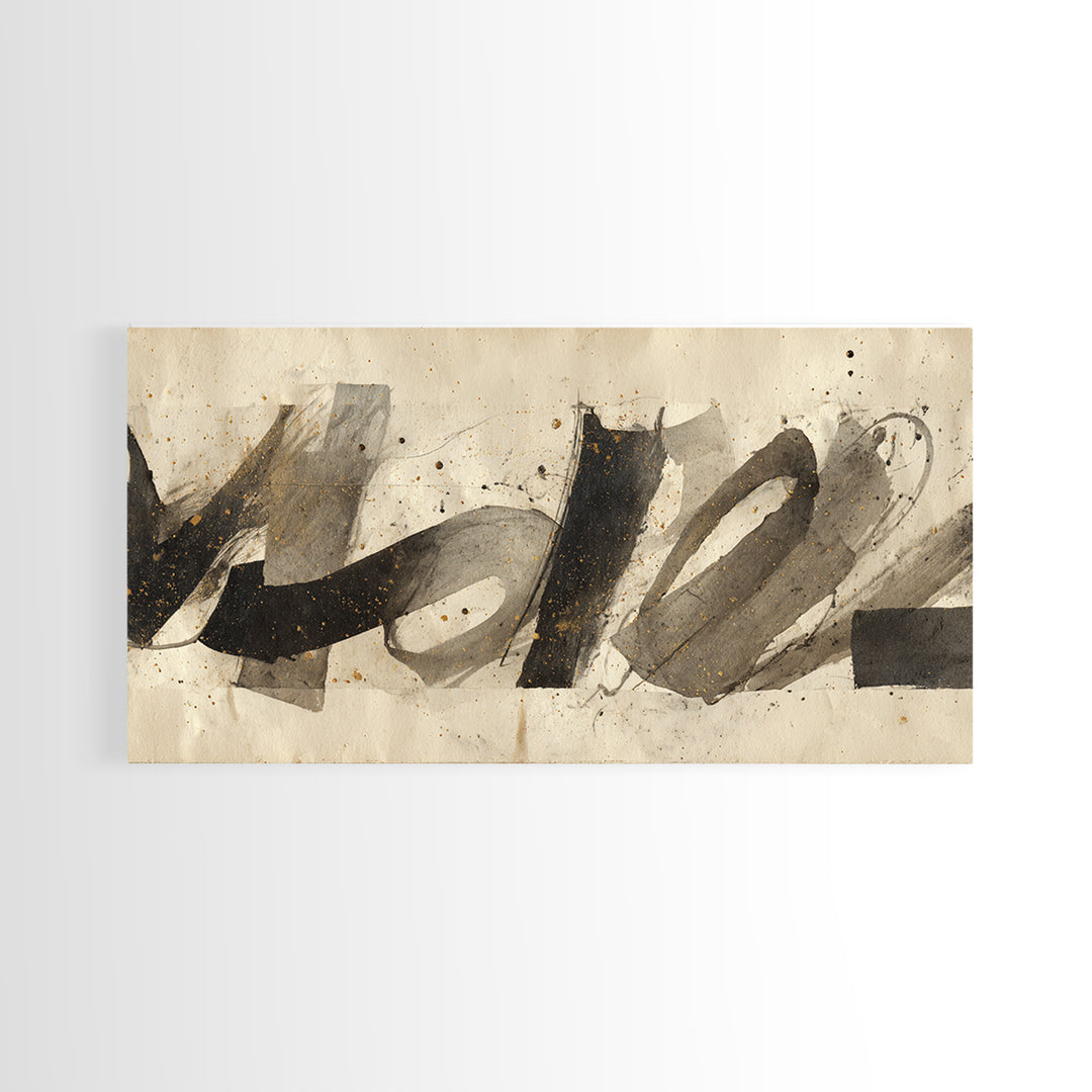 Monochrome Brush Alphabet Fragments as Abstract Texture Canvas Print, Calligraphy Art, Wall Decor, Living Room Decor, Script, CAL-2x1-57