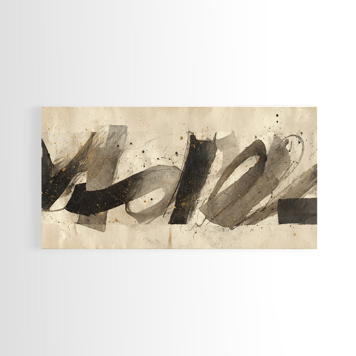 Monochrome Brush Alphabet Fragments as Abstract Texture Canvas Print, Calligraphy Art, Wall Decor, Living Room Decor, Script, CAL-2x1-57