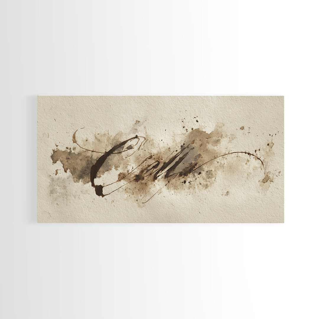 Ink Splatter and Long Brushstroke Composition Framed Canvas Print, Calligraphy Art, Prints, Living Room Decor, Fine Art, Script, CAL-2x1-60