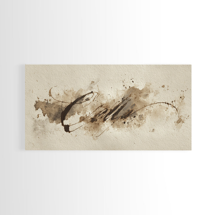Ink Splatter and Long Brushstroke Composition Framed Canvas Print, Calligraphy Art, Prints, Living Room Decor, Fine Art, Script, CAL-2x1-60