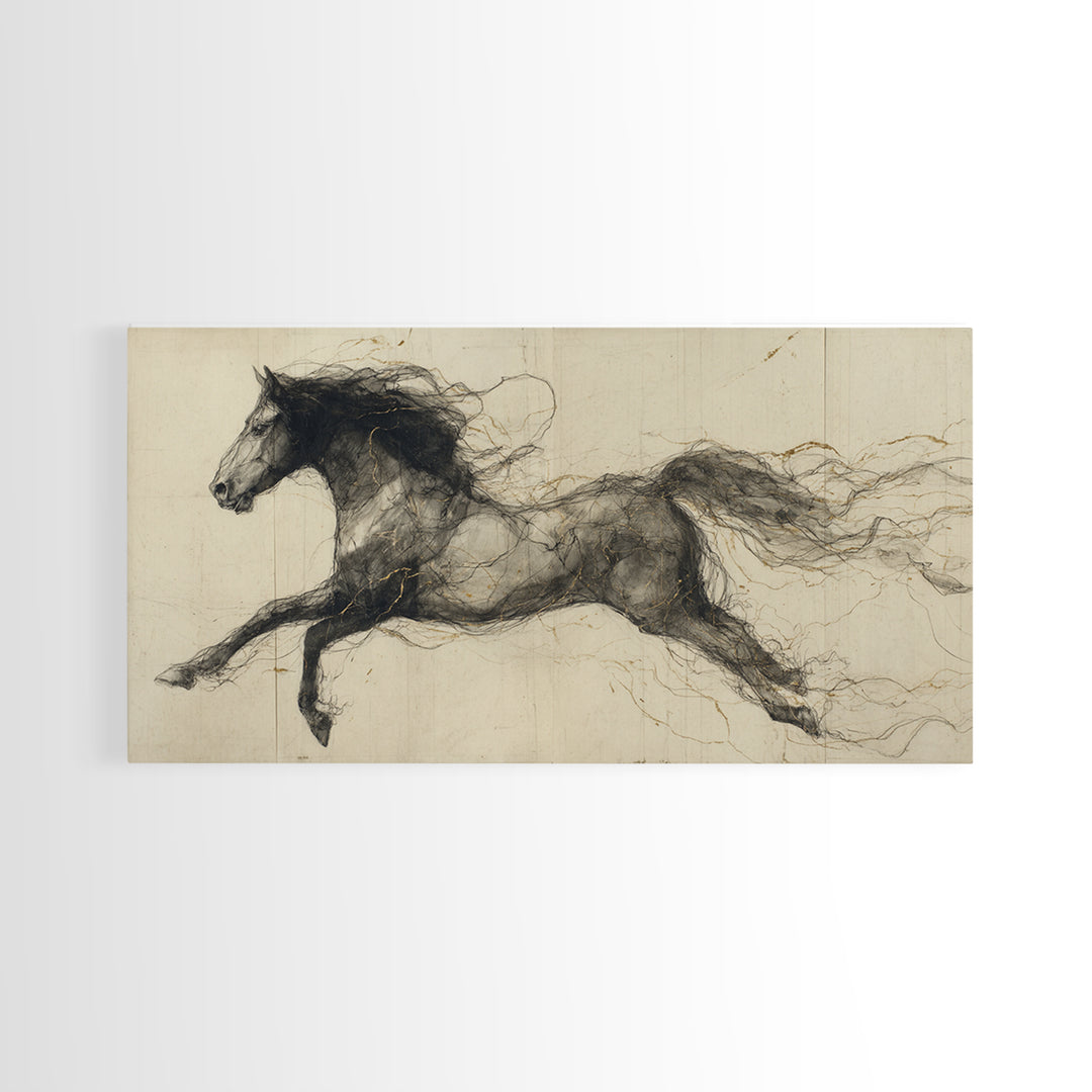 Calligraphic Horse Silhouette Made from One Line Canvas Print, Calligraphy Art, Painting, Living Room Decor, Fine Art, Script, CAL-2x1-61