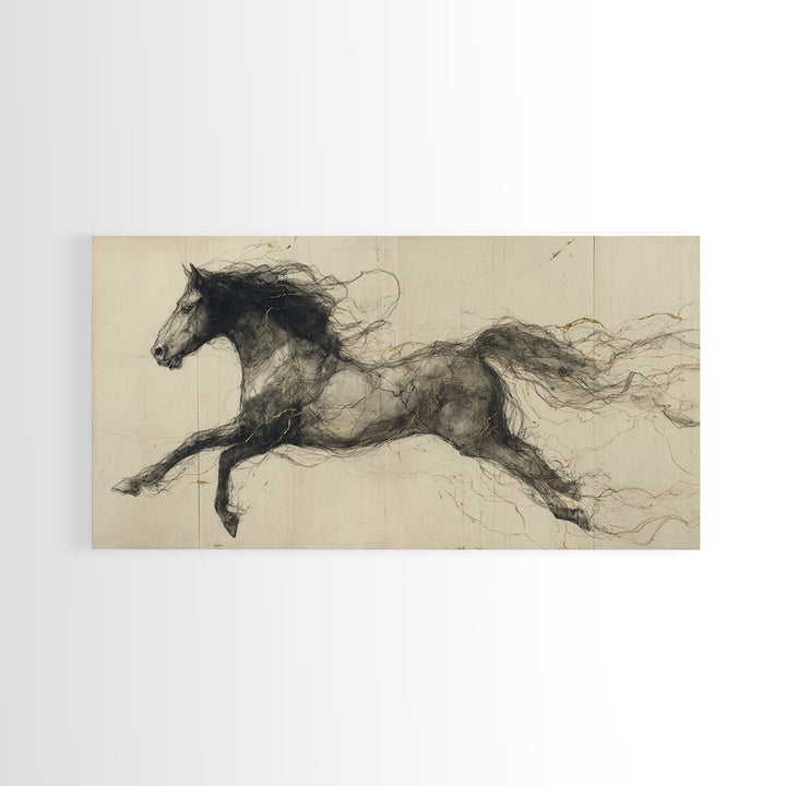 Calligraphic Horse Silhouette Made from One Line Canvas Print, Calligraphy Art, Painting, Living Room Decor, Fine Art, Script, CAL-2x1-61